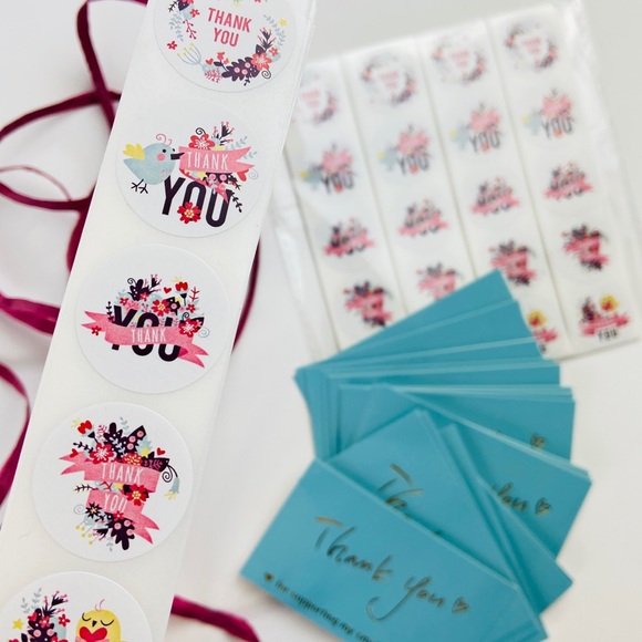 Thank You Stickers. Wildflower Bird Pink Ribbon. Shipping Stickers. 200 Pieces - Picture 2 of 8